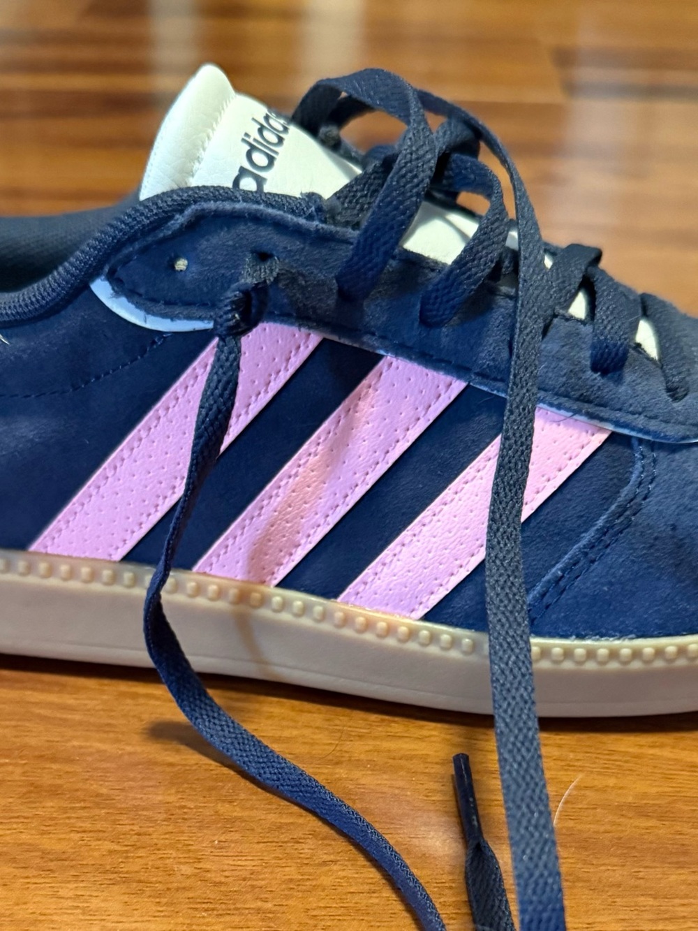 adidas Women's Navy and Pink Lace-Up Cloudfoam Sneaker - Picture 2 of 3